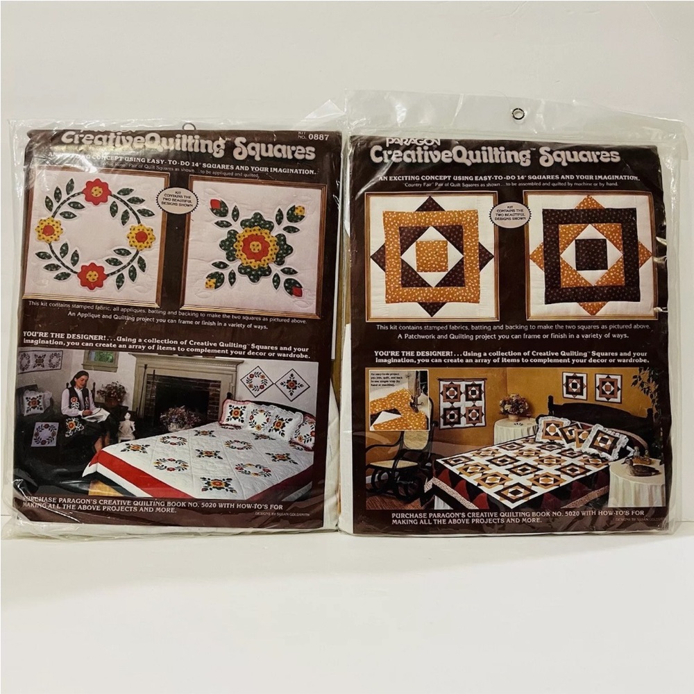 Vtg Paragon Creative Quilting Squares Kit Country Fair Quilt 14" Lot of 2